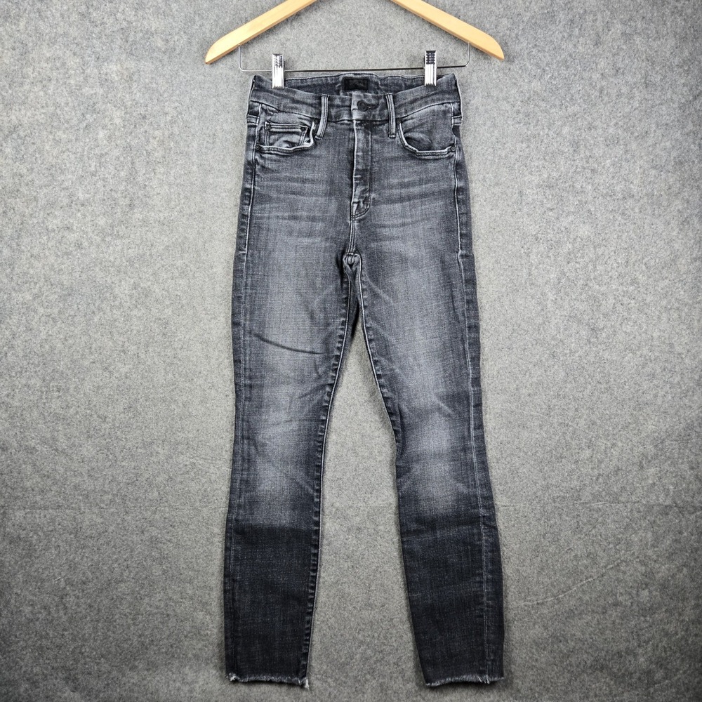 Mother The Looker Ankle Fray Jeans Womens 24 Black Stargaze Skinny Raw Hem Denim